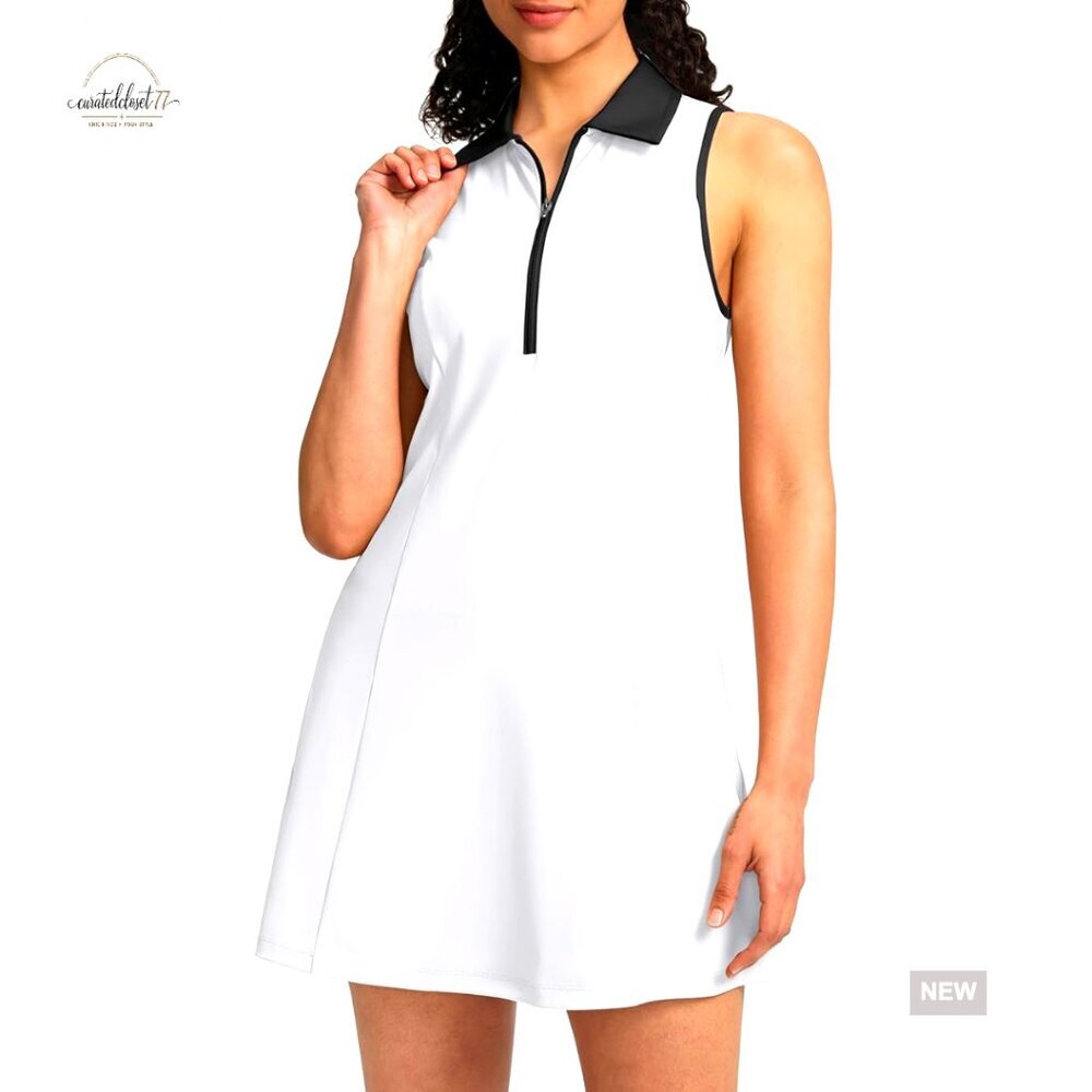 Sleeveless Active Dress with Separate Shorts and Pockets for Golf Tennis
